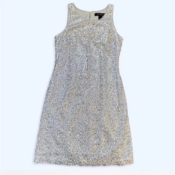 White House Black Market Silver Sequin Sparkle Mini Dress - size 00 - Picture 2 of 8